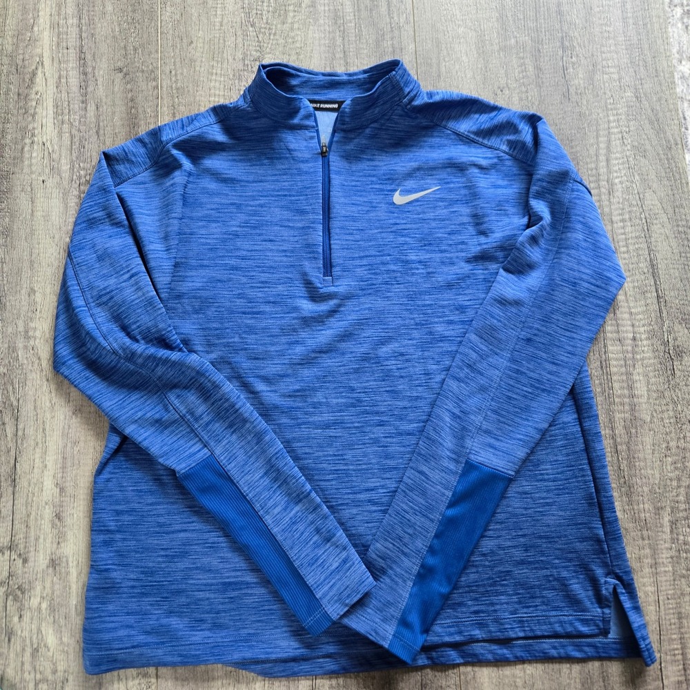 Nike Running Dri-FIT Blue Space Dye Quarter Zip Pullover Unisex Large L Mock